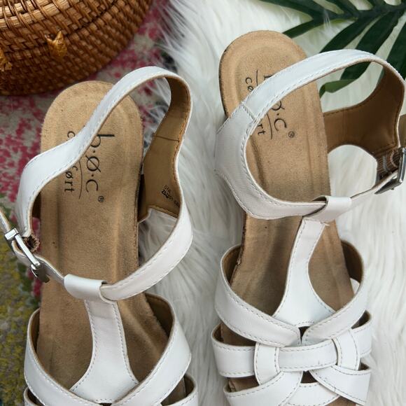 BOC Born White Ankle Strap Strappy Cork Wedge Sandal 8 - Picture 4 of 9